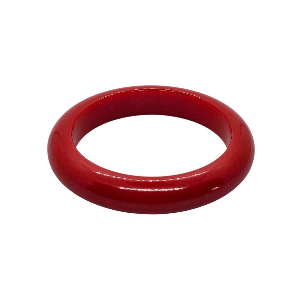Vintage Very Red Thick Plastic Bangle Bracelet Retro Style 2 1/2" Opening 2.5"